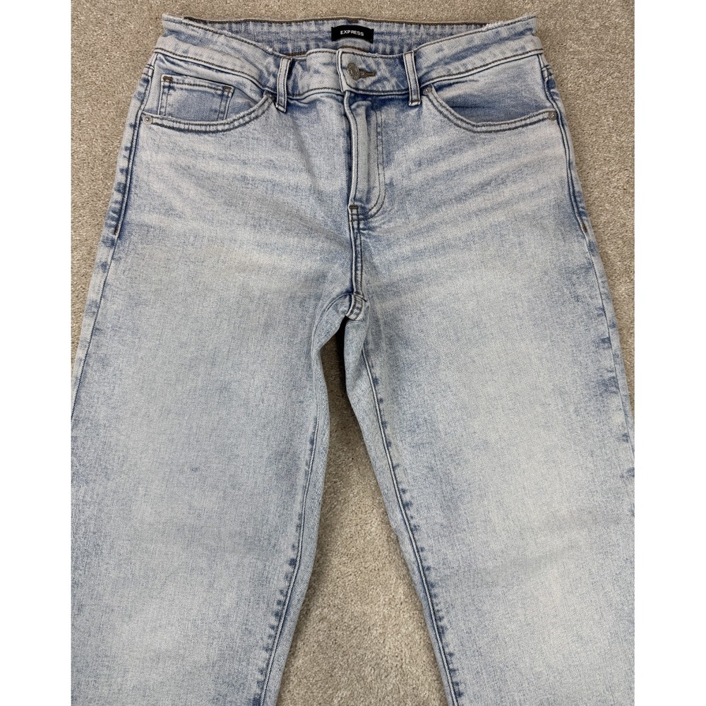 EXPRESS Boyfriend Mid Rise Stretch Women's Size 8r Light Wash Distressed Jeans - Picture 2 of 8